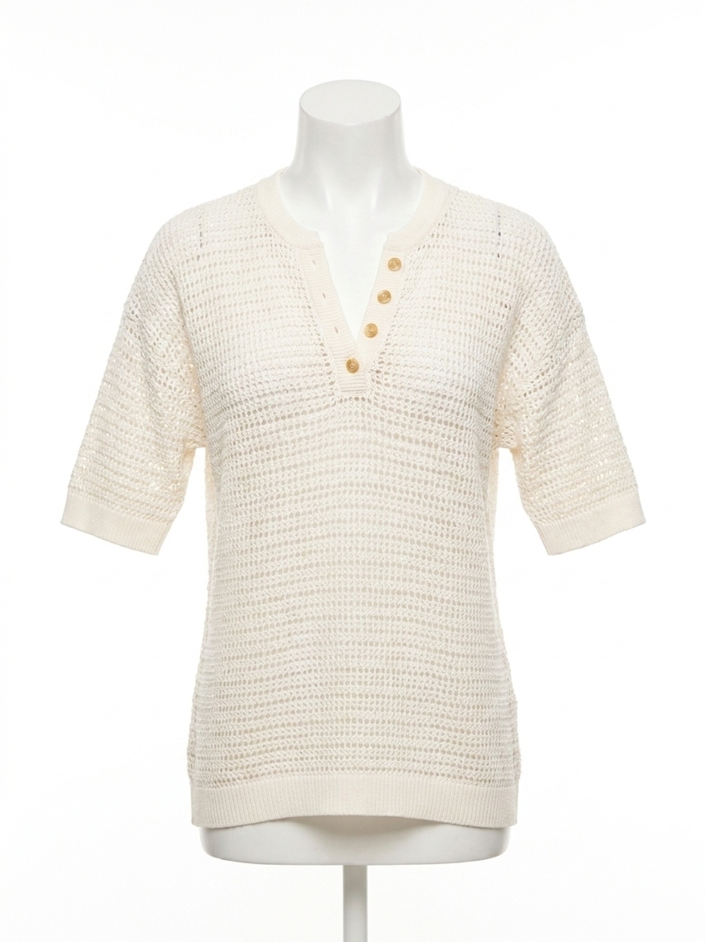 NEW CHARLIE B fishnet crochet cotton top in white